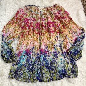 Sundance 100% crepe silk floral colorful blouse beach coverup size large